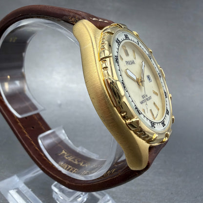 Pulsar Dive Watch Men 39mm Cream Dial Gold Tone Date V732-0E00 SAMPLE PARTS4