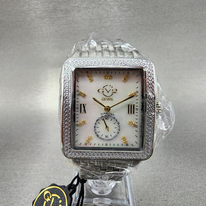 Gevril GV2 Bari Tank Watch Women 31mm MOP Dial Steel Diamond bezel Small Seconds