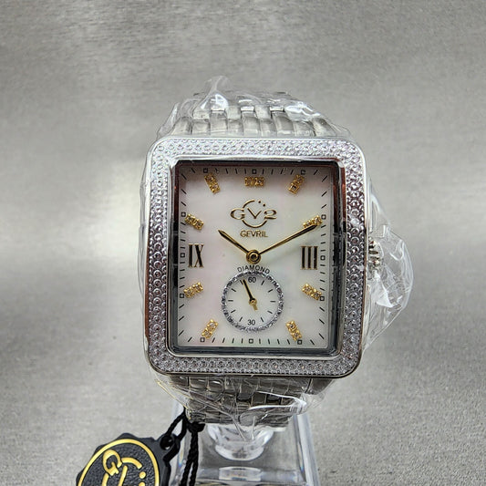 Gevril GV2 Bari Tank Watch Women 31mm MOP Dial Steel Diamond bezel Small Seconds