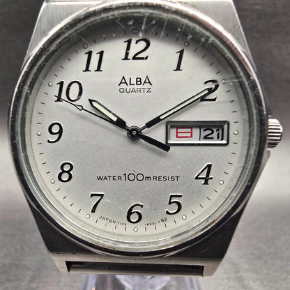 Seiko Alba Watch Men 35mm Silver Dial Silver Tone Daydate Round Y143-8141 NewBat1