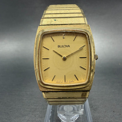 Bulova Tank Watch Men 27mm Gold Dial Gold Tone Rectangle 92V11 Vintage PARTS0