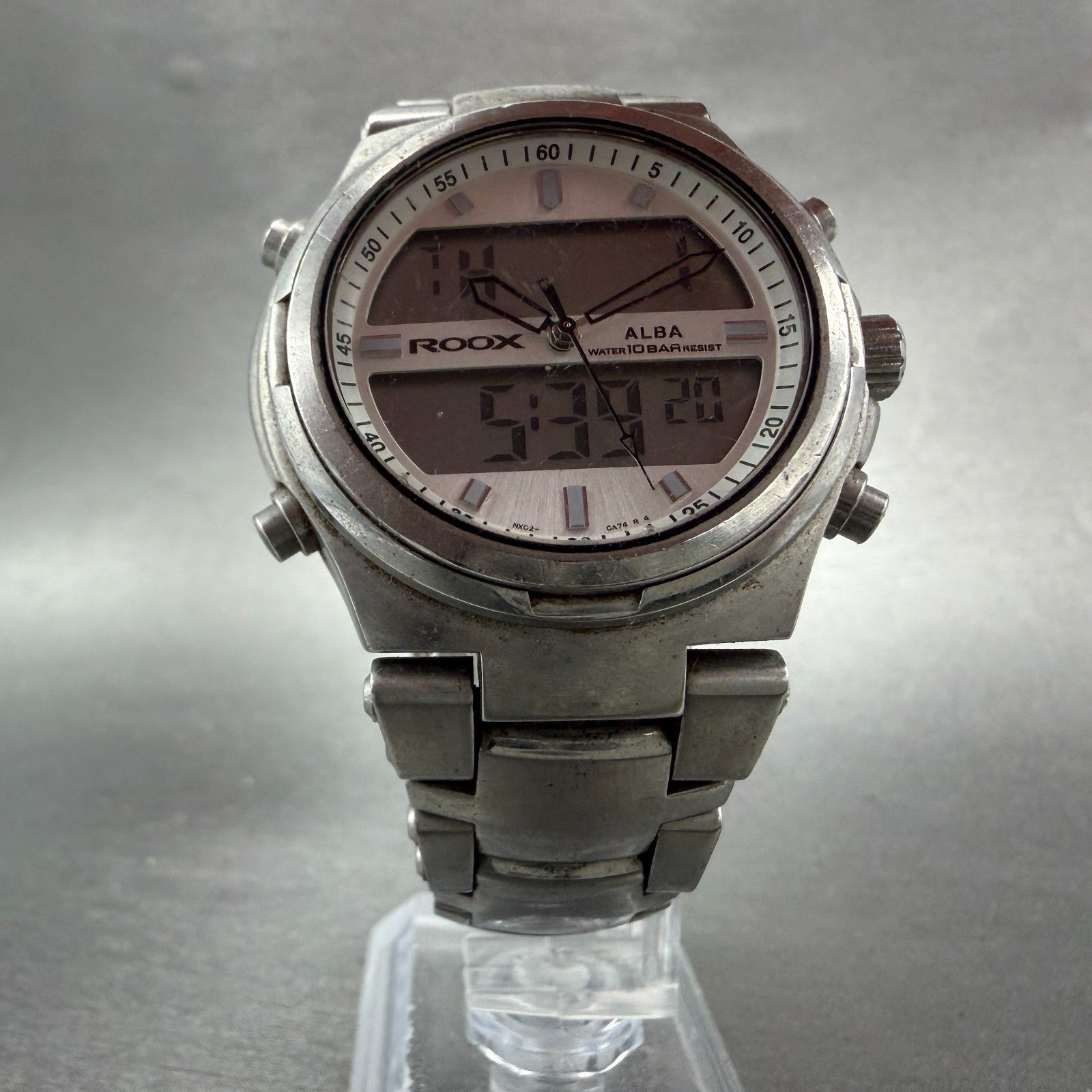Alba ROOX Watch Men 40mm Analog Digital Silver Tone Alarm Chrono NX02-0B00 Works5