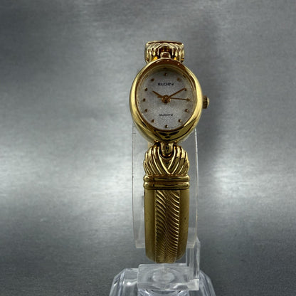 Elgin Watch Women 16mm Silver Dial Gold Tone Oval Bangle New Battery5