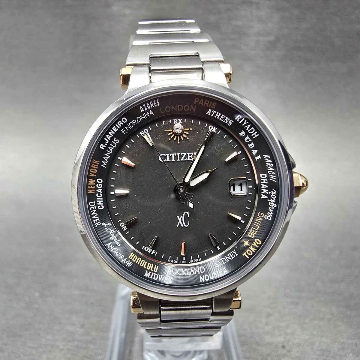 Citizen XC Atomic Solar Watch Women 29mm Black Dial Two Tone Date Round PARTS0