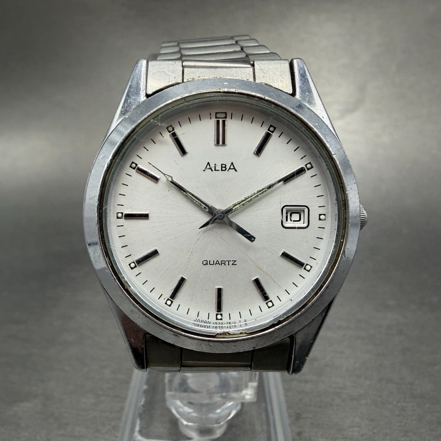 Seiko Alba Watch Men 34mm Silver Dial Silver Tone Date V532-7b50 New Battery GT90