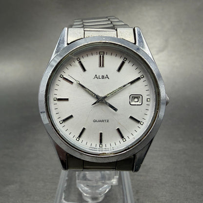 Seiko Alba Watch Men 34mm Silver Dial Silver Tone Date V532-7b50 New Battery GT90