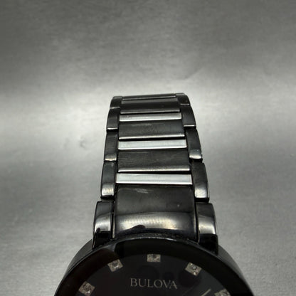 Bulova Watch Men 40mm Black Dial Black Tone Date Round 98D109 New Battery4