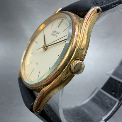 Ricoh Watch Men 31mm Champagne Dial Gold Tone Round New Battery Vintage2