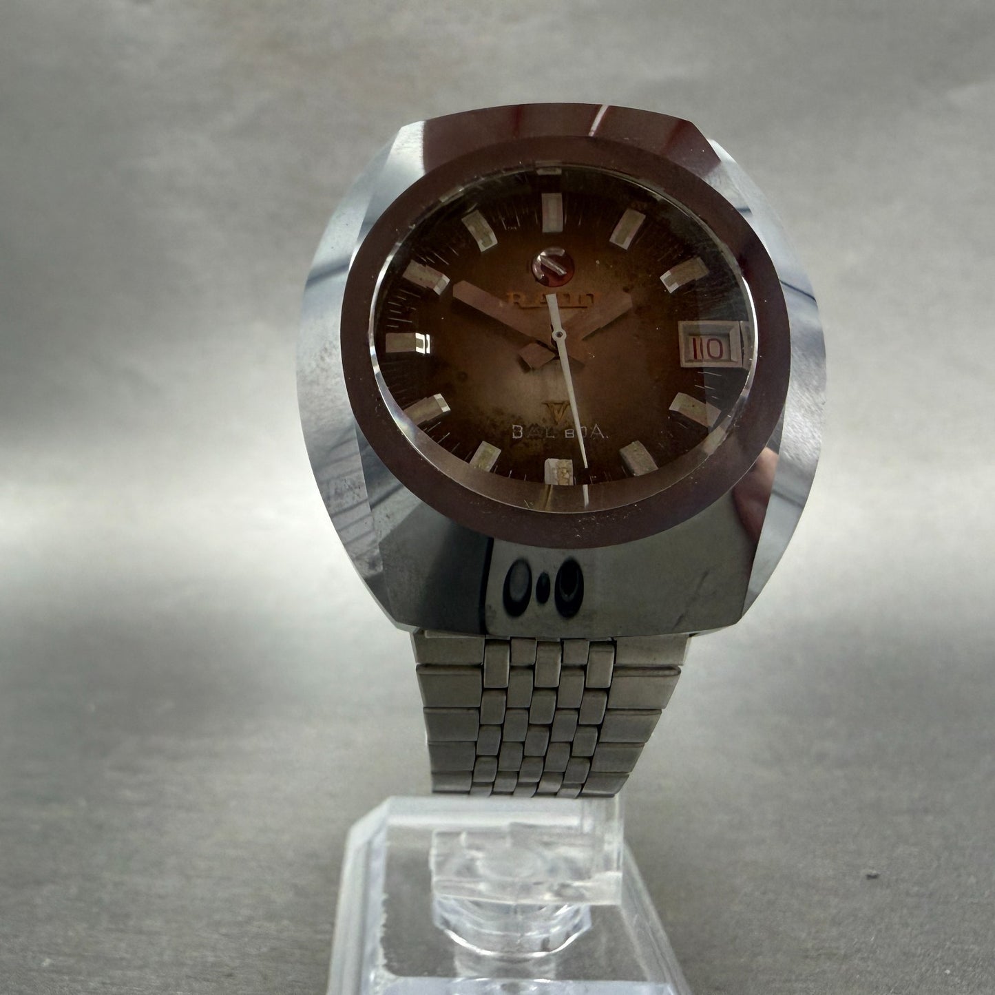 Rado Balboa V Watch Men 36mm Brown Dial Silver Tone Oval Date Automatic Runs5