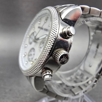 Michael Kors Ritz Chronograph Watch Women 37mm MOP Dial Silver Tone New BatteryW3