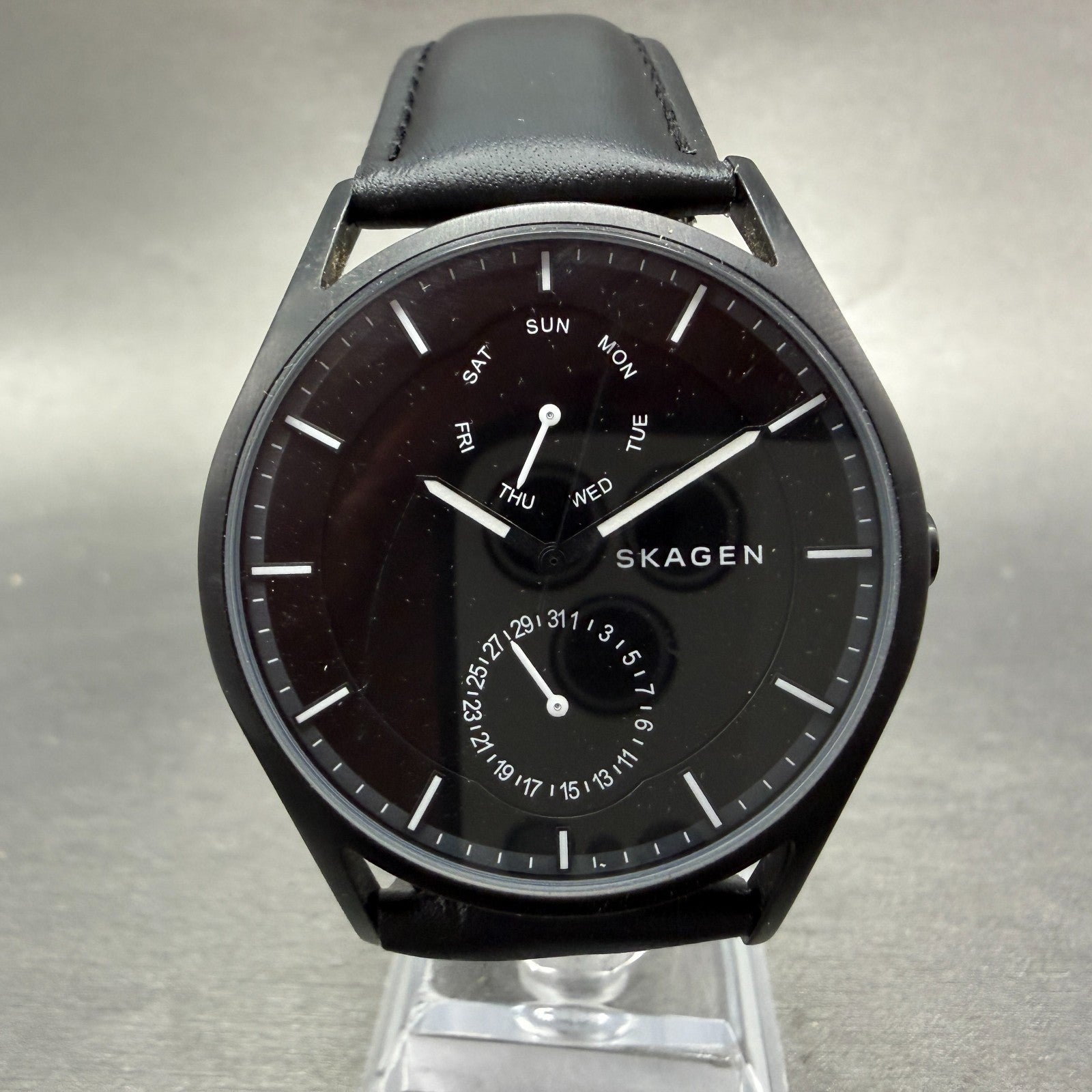 Skagen Holst Watch Men 40mm Black Dial Black Tone Daydate Round SKW6265 New Batt0