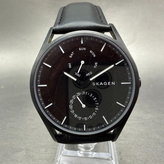 Skagen Holst Watch Men 40mm Black Dial Black Tone Daydate Round SKW6265 New Batt0