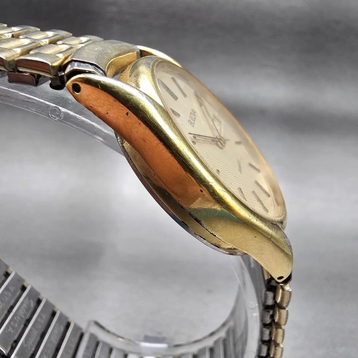 Bulova Watch Men 32mm Champagne Dial Gold Tone Daydate Round 7163 New Battery3