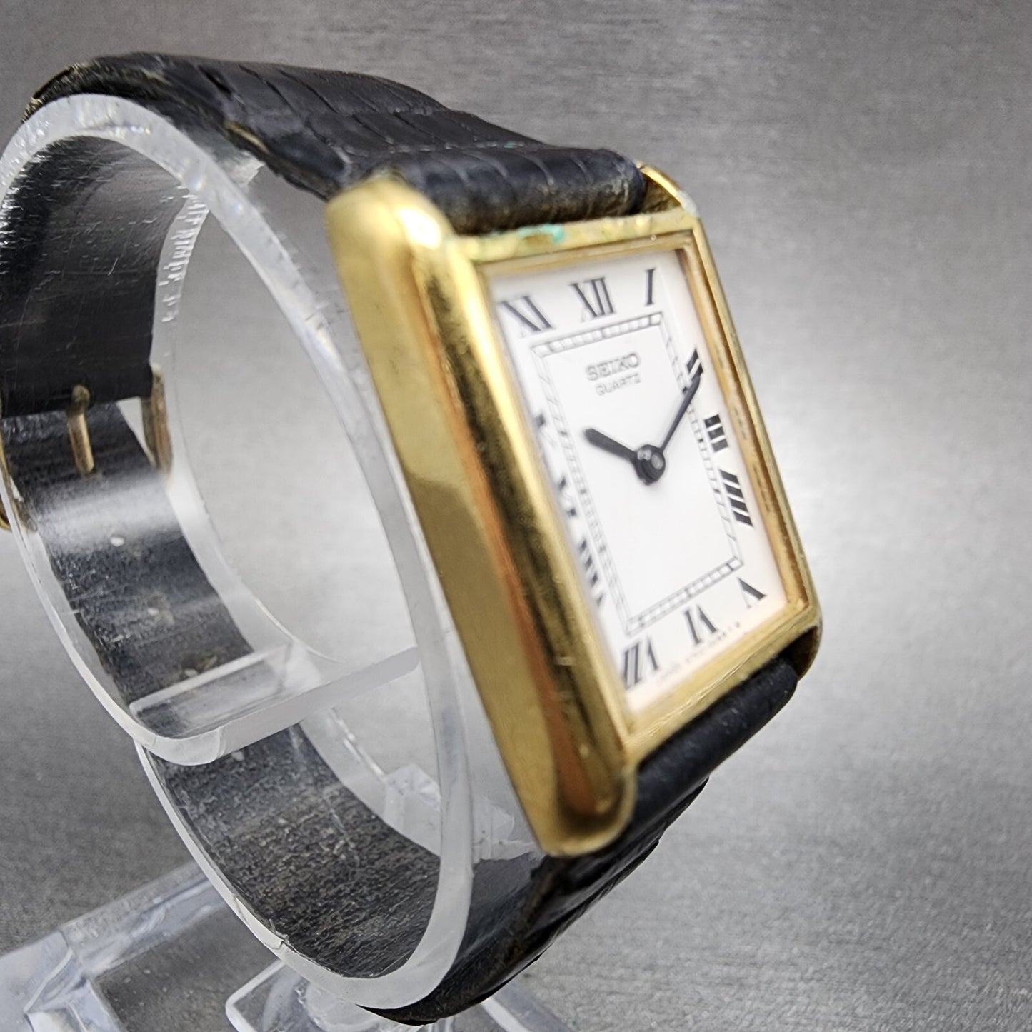 Seiko Tank Watch Women 19mm White Dial Gold Tone Rectangle 47003009 PARTS4