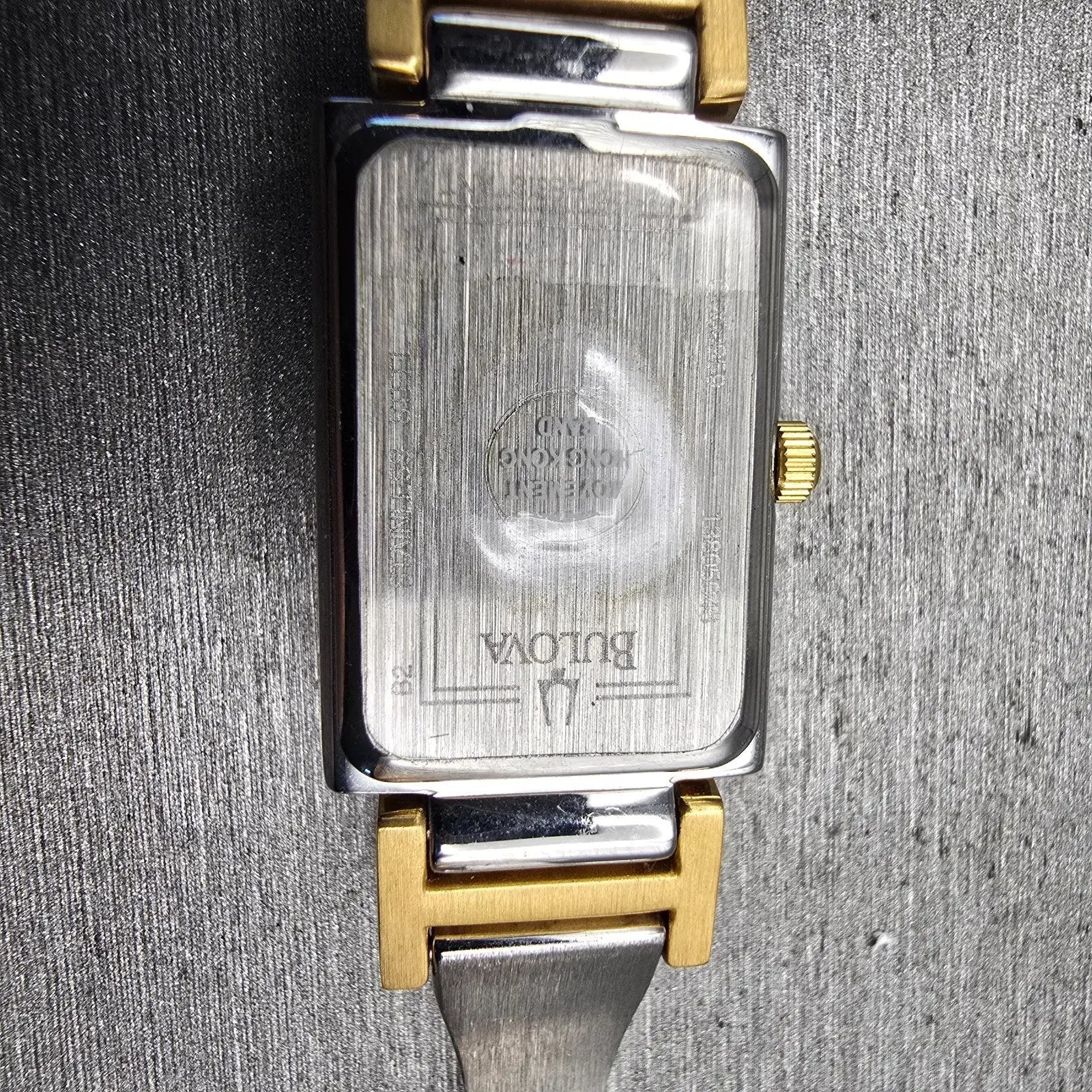 Bulova Watch Women 18mm MOP Dial Two Tone Rectangle Bangle 98L149 New Battery10