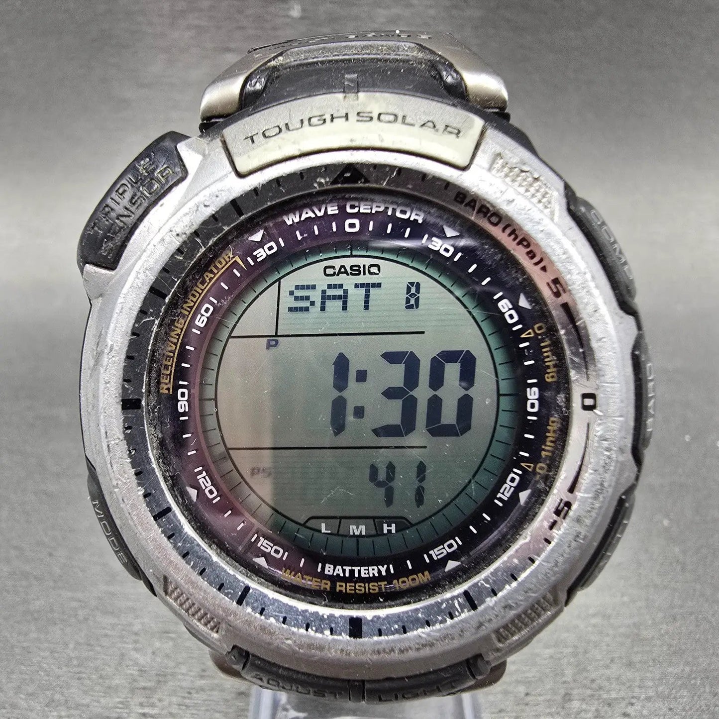 Casio Pro Trek PAW-1300 Watch Men 47mm Black Solar Triple Sensor Alarm Round0