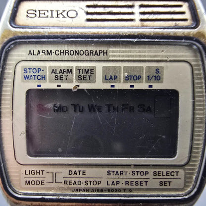 Seiko Watch Men 34mm Gold Digital Alarm Chronograph A158-5059 PARTS Vintage2
