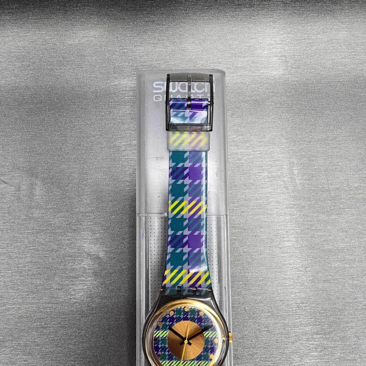 Swatch Tailleur Watch Men 34mm Gold Dial Gray Case Round GM109 New Battery NOS2