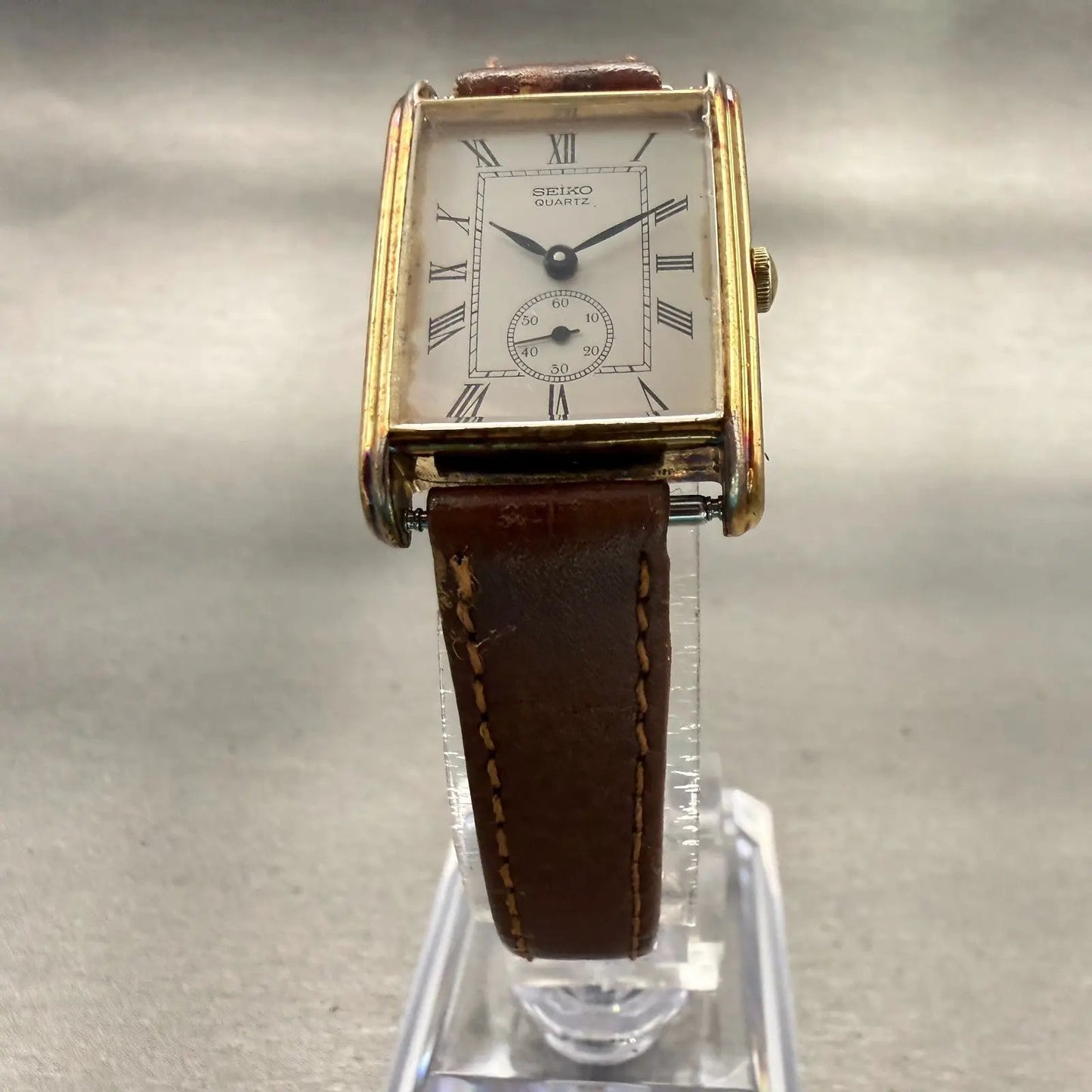 Seiko Watch Women 20mm White Dial Gold Tone Rectangle 1428-5020 New Battery VTG5