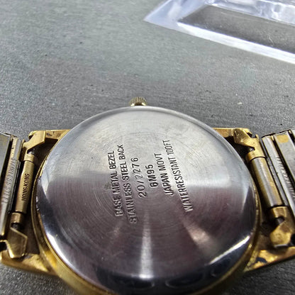 Armitron Day Night Watch Men 32mm Gold Dial Gold Tone Date Round READ!! New Batt11