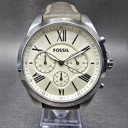 Fossil Chronograph Watch Women 40mm Cream Dial Silver Tone BQ3084 New Battery0