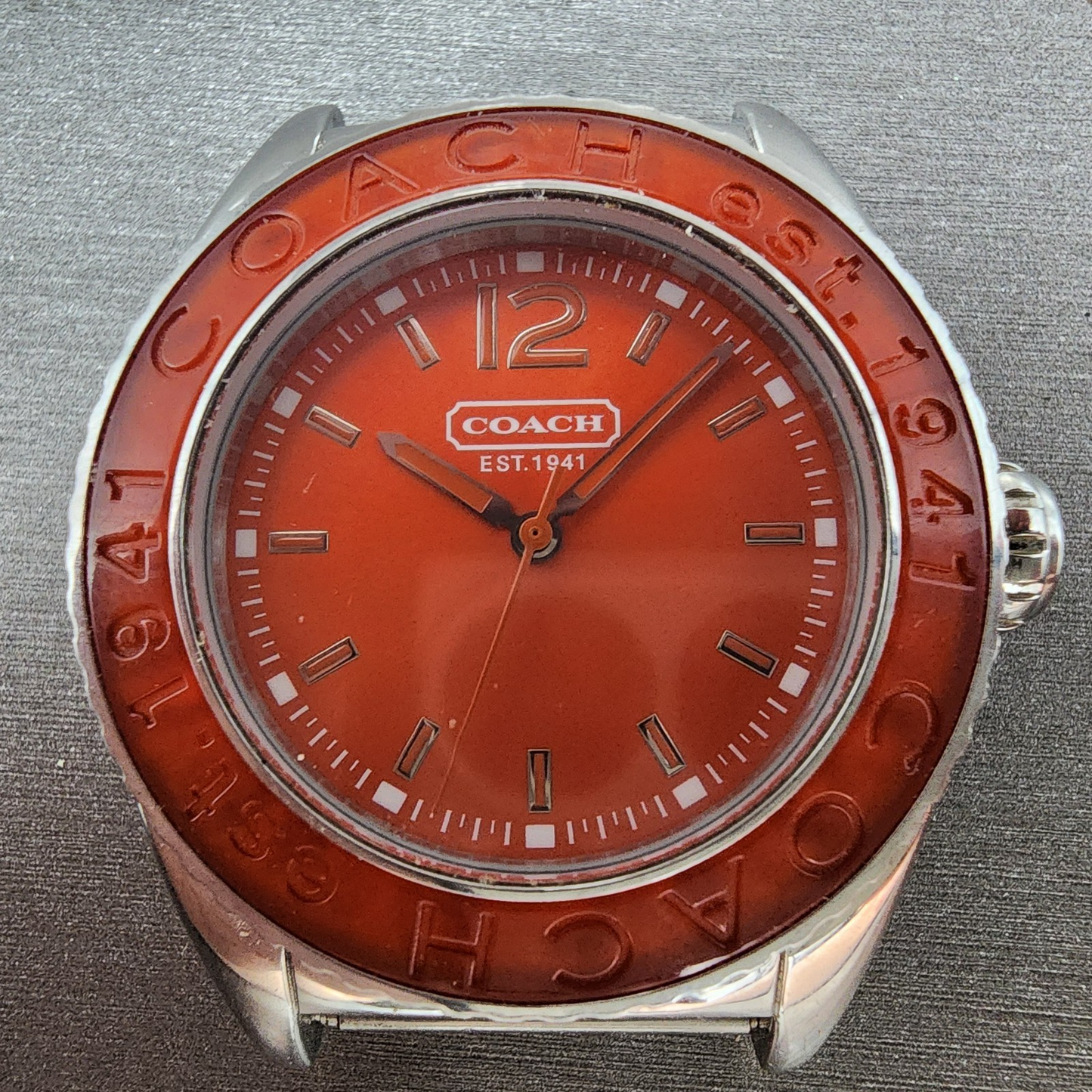 Coach Boyfriend Watch Women 38mm Orange Dial Silver Tone Round New Battery1