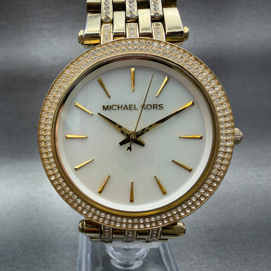 Michael Kors Darci Watch Women 39mm MOP Dial Gold Tone Round MK3219 New Battery0