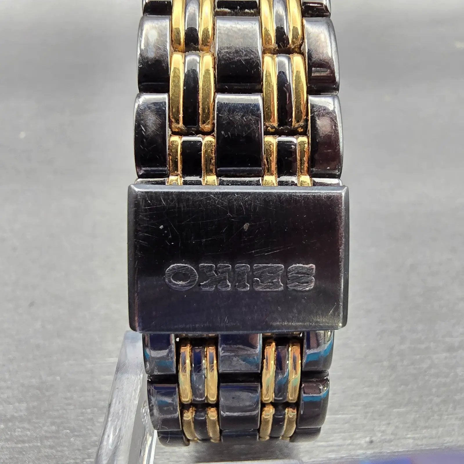 Seiko Watch Men 34mm Black Dial Two Tone Date Round 7N32-0059 New Battery VTG7