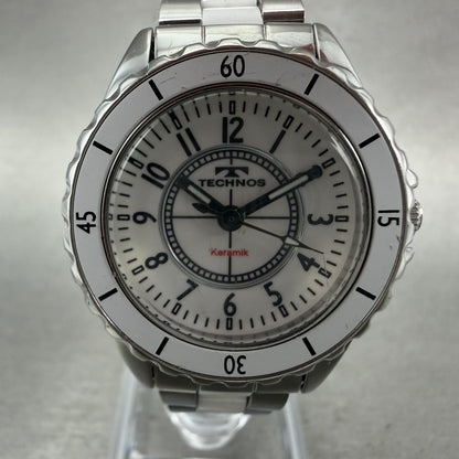 Technos Ceramic Watch Women 29mm White Dial Silver Tone Round New Battery1