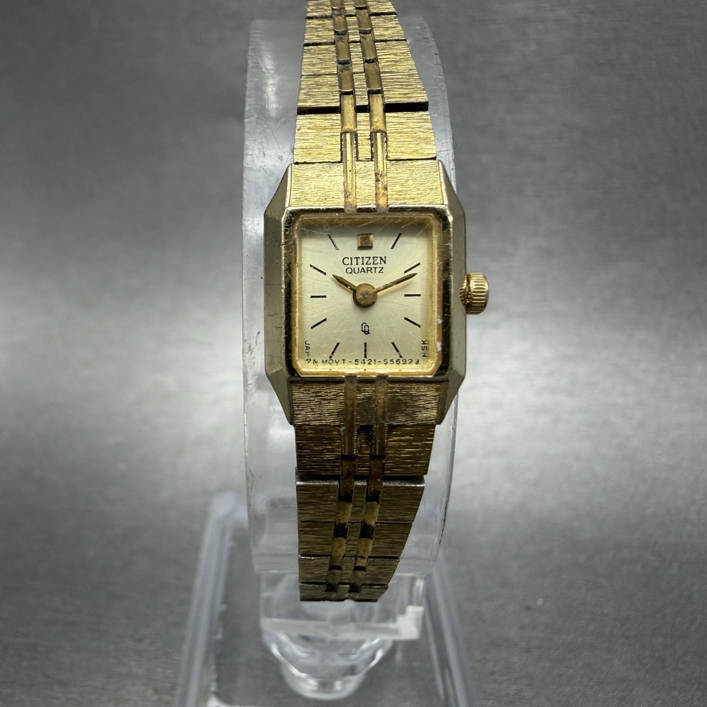 Citizen CQ Tank Watch Women 13mm Champagne Dial Gold Tone Octagon New Battery BA0
