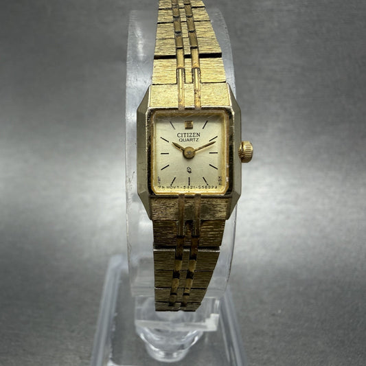 Citizen CQ Tank Watch Women 13mm Champagne Dial Gold Tone Octagon New Battery BA0