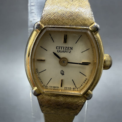 Citizen CQ Watch Women 17mm Champagne Dial Gold Tone Round New Battery VTG ABD1