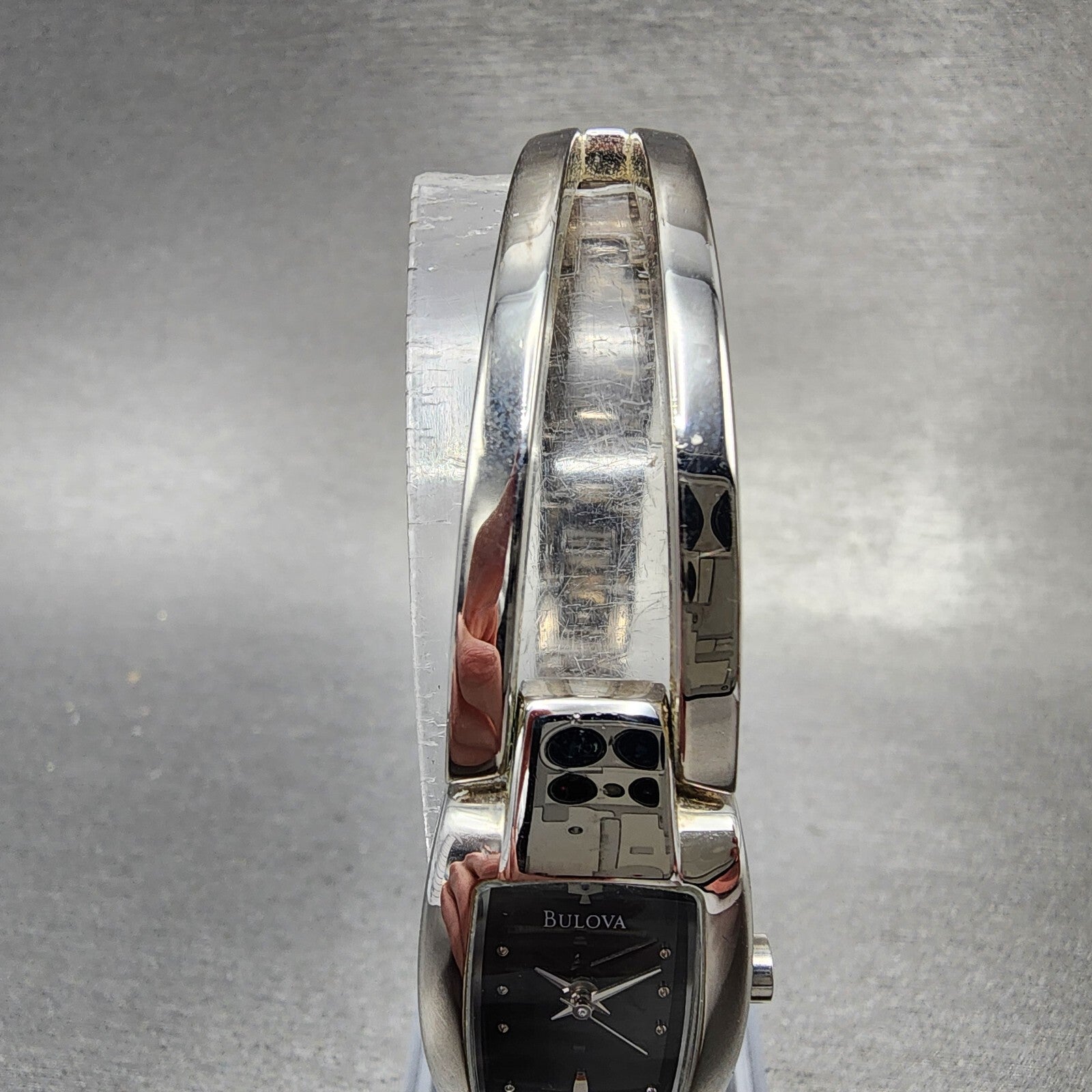 Bulova Tank Watch Women 17mm Black Dial Steel Rectangle 96T03 New Battery10