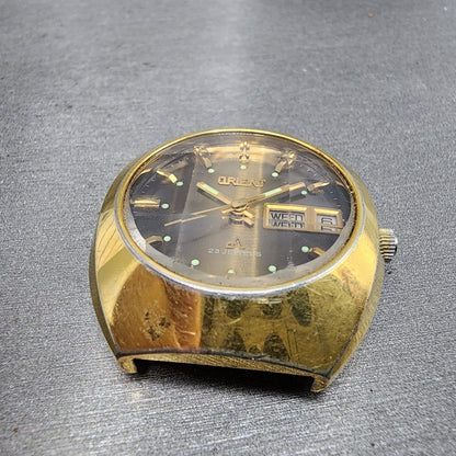Orient ChronoAce Watch Men 36mm Brown Dial Gold Tone Daydate Automatic Runs2