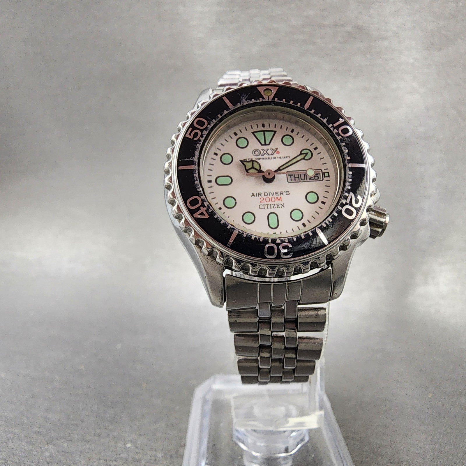 Citizen Oxy Dive Watch Women 32mm White Dial Silver Tone Daydate Round New batt5