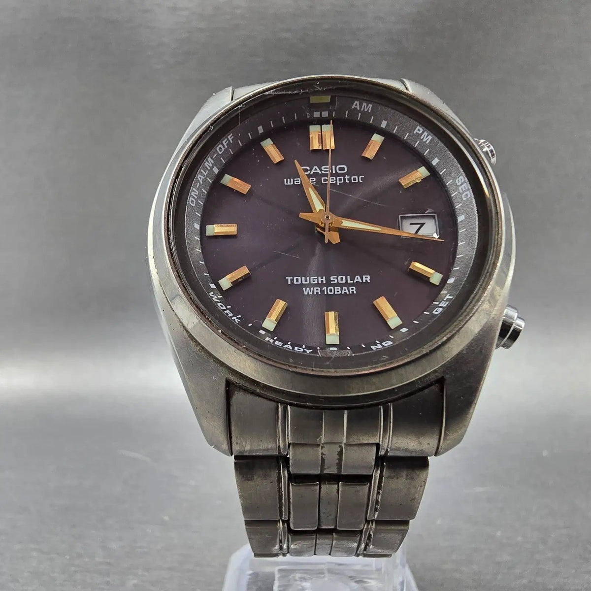 Casio WVQ-110TDJ Watch Men 40mm Blue Dial Titanium Alarm Chrono Waveceptor PARTS7