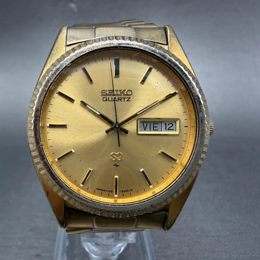 Seiko SQ Presdisent Watch Men 36mm Gold Dial Gold Tone Daydate 7123-8050 PARTS0