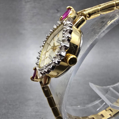 Armitron Deauville Diamond Watch Women 15mm Gold Dial Gold Ruby Oval New Battery2
