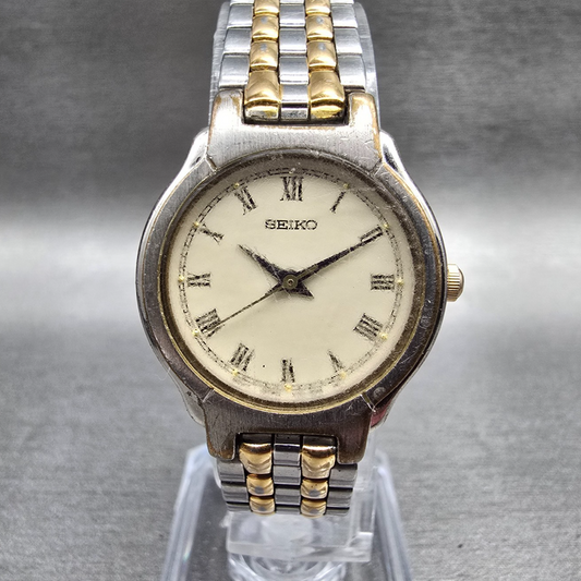 Seiko Watch Women 24mm Ivory Dial Two Tone Round V701-2B90 New Battery Vintage0