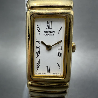 Seiko Tank Watch Women 13mm White Dial Gold Tone Rectangle 2E20-6759 New Batt YZ1