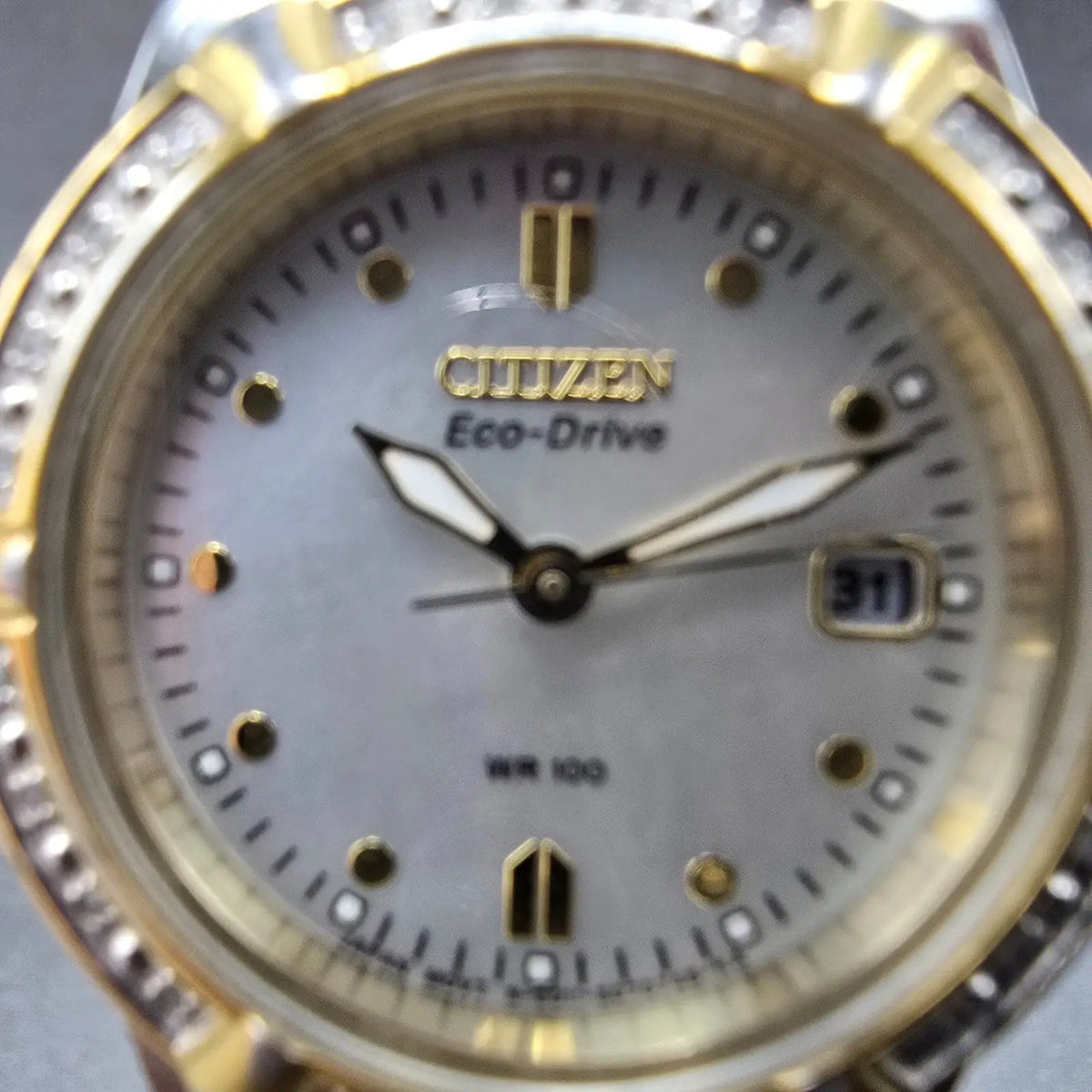 Citizen Eco-Drive Watch Women 27mm MOP Dial Two Tone Diamonds E011-S044235 Works1