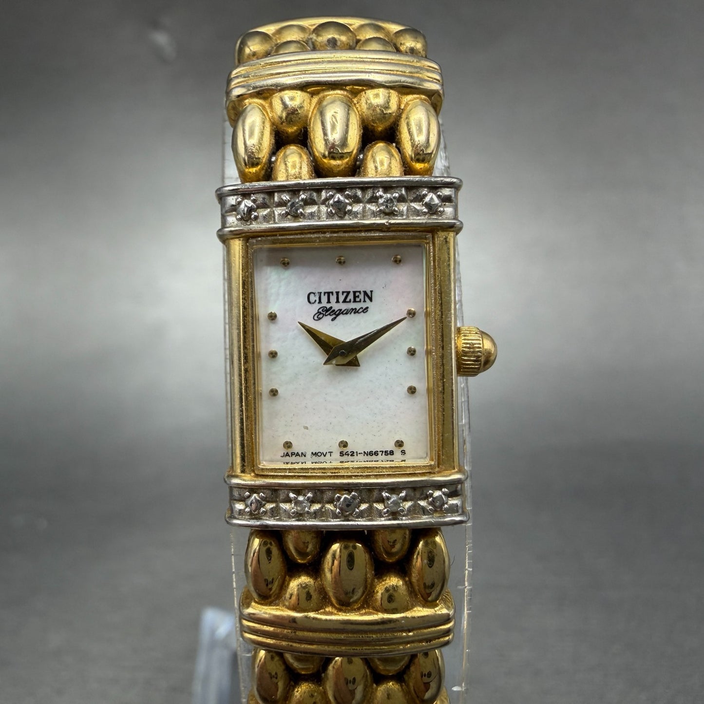 Citizen Elegance Tank Watch Women 13mm MOP Dial Gold Tone 5421-S64461 New Batt0