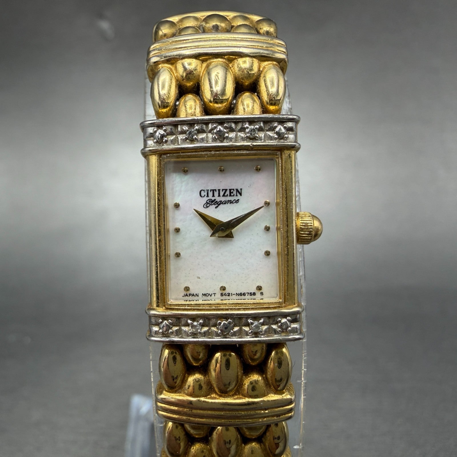 Citizen Elegance Tank Watch Women 13mm MOP Dial Gold Tone 5421-S64461 New Batt0
