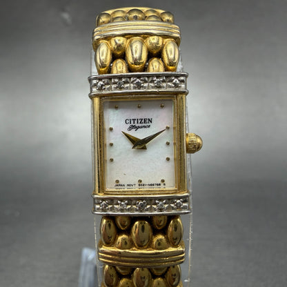 Citizen Elegance Tank Watch Women 13mm MOP Dial Gold Tone 5421-S64461 New Batt0