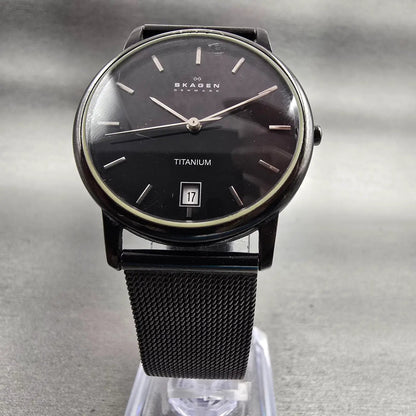 Skagen Watch Men 34mm Black Dial Black Tone Titanium Date 170LTMB New Battery5