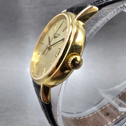 Longines Watch Women 23mm Gold Dial Gold Tone Date Round L4.220.2 New Battery2