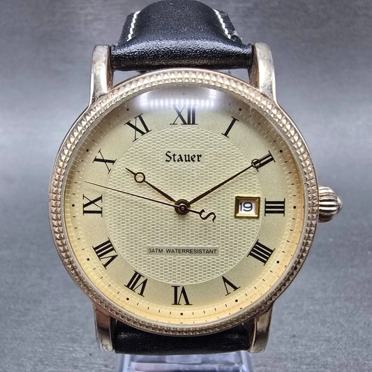 Stauer Buttonwood Watch Men 42mm Champagne Dial Gold Tone Date New battery0