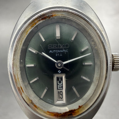 Seiko Automatic Watch Women 24mm Green Dial Silver Tone Daydate 2706-7040 Runs1