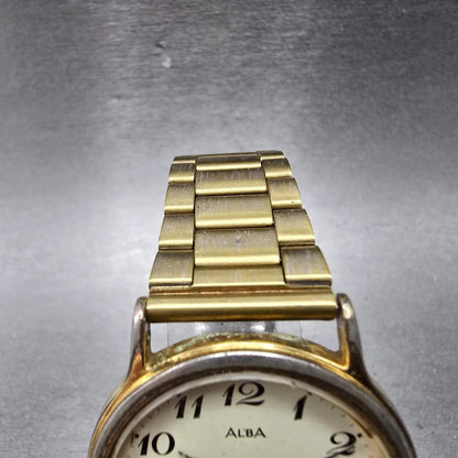 Seiko Alba Watch Men 33mm Cream Dial Gold Tone Round V501-6K80 New Battery HHJKB4