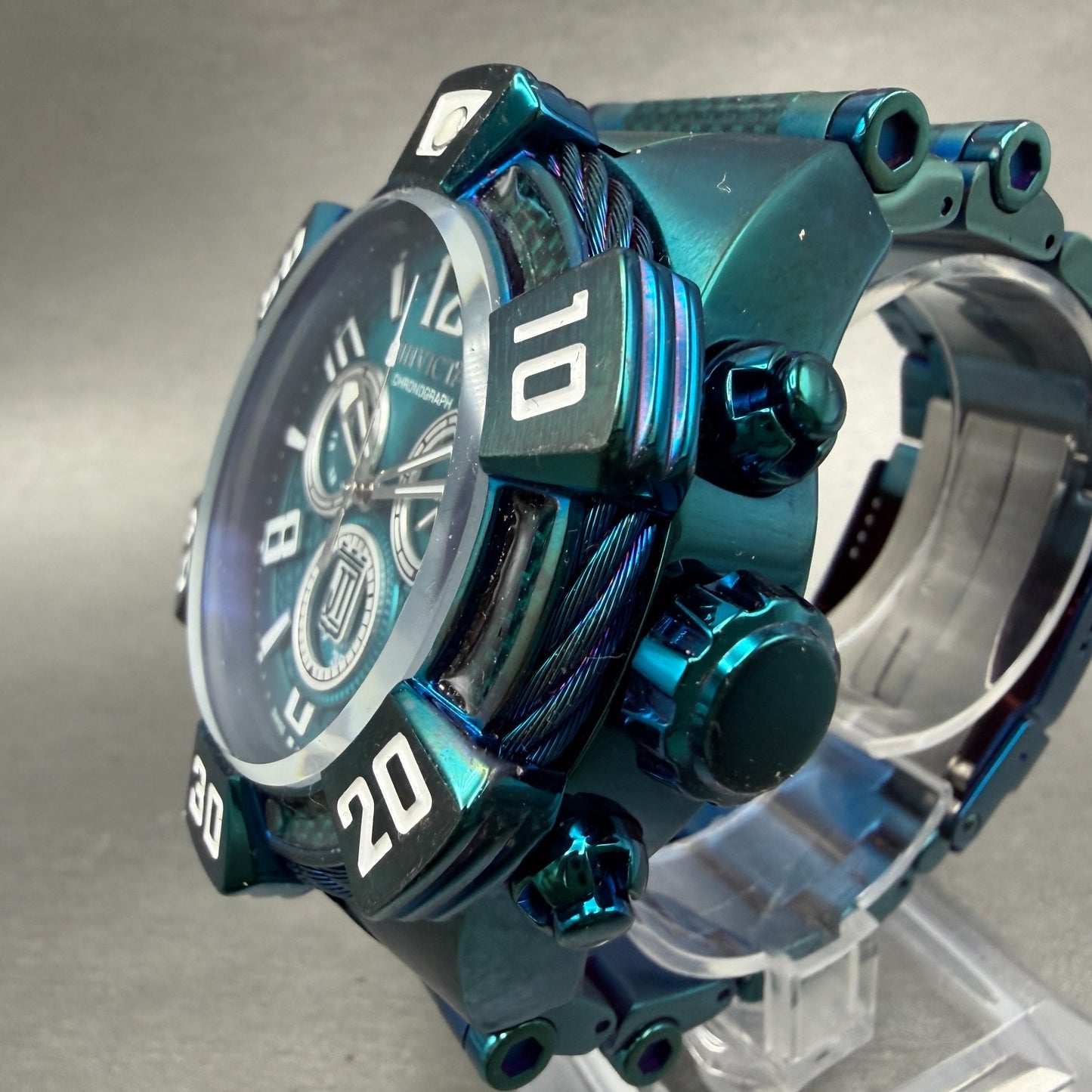 Invicta Jason Taylor Chrono Watch Men 52mm Blue Dial Green Daydate 40432 NewBatt2